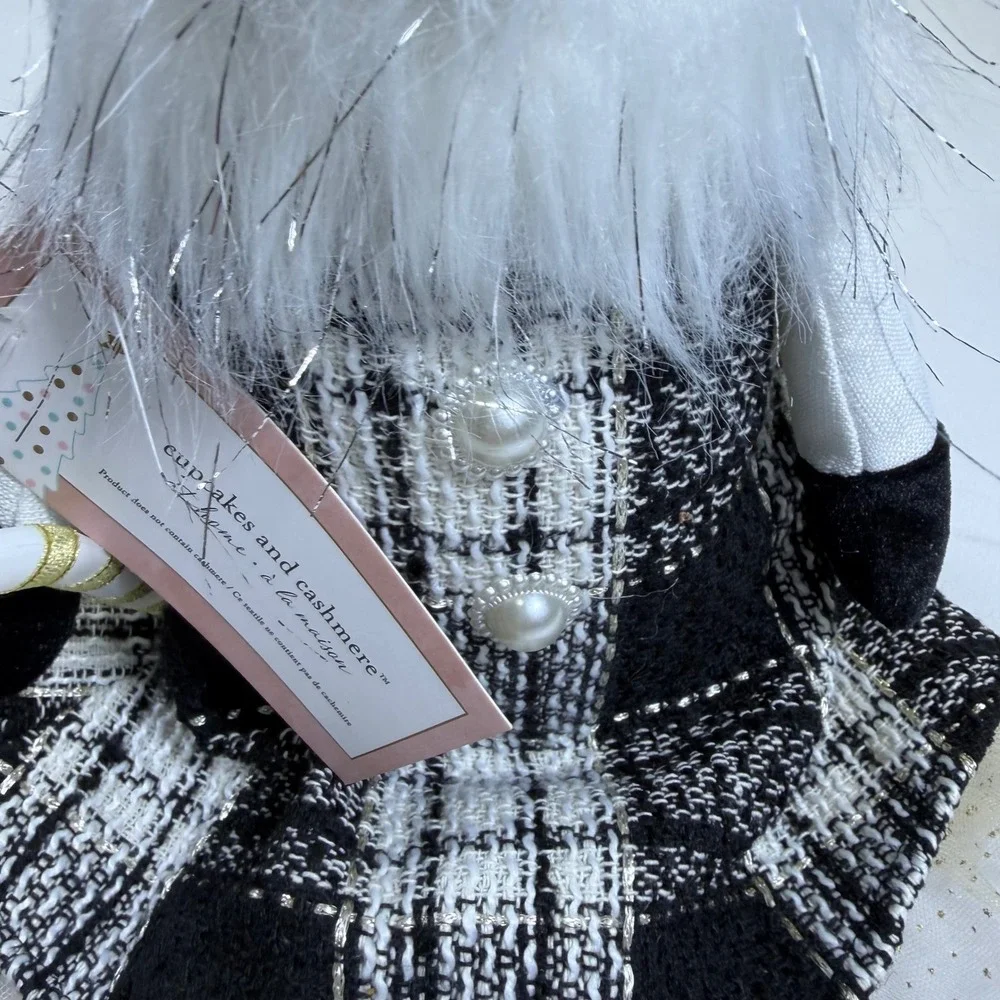 Cupcakes and Cashmere Reindeer Plush Holiday Decor‎ Black White Tweed Gold